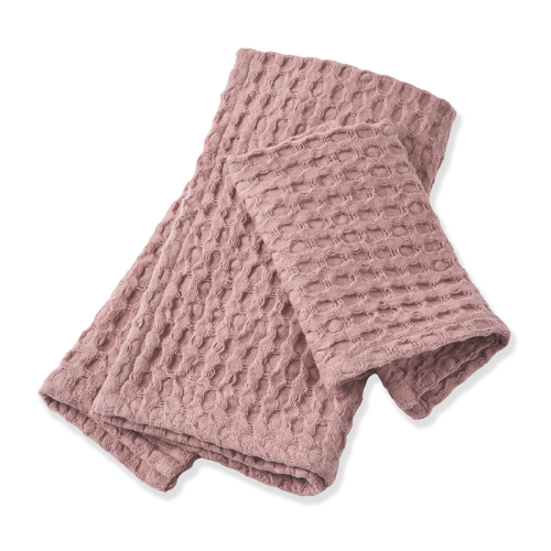 Pilbeam Living Organic Cotton Waffle Hand Towel & Face Washer Rose Quartz