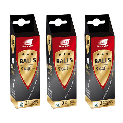 3x 3PK Sunflex ITTF Competition Approved 40+ Rating 3 Star Table Tennis Balls