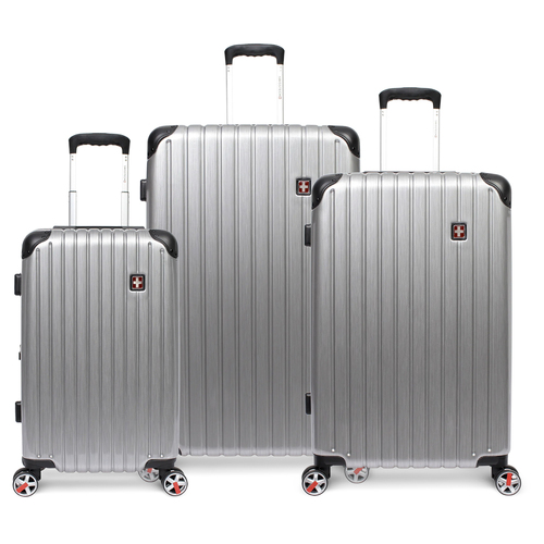 3pc Swisstech Exhibition 22/26/30" Suitcase Luggage Set w/Wheels Silver