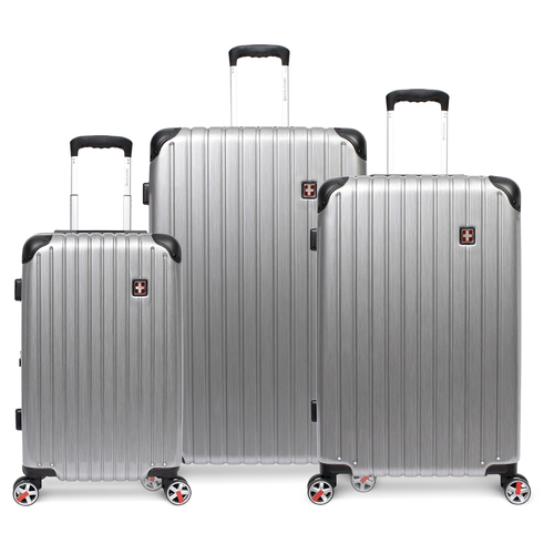 3pc Swisstech Exhibition 22/26/30" Complete Luggage Set w/Wheels Silver