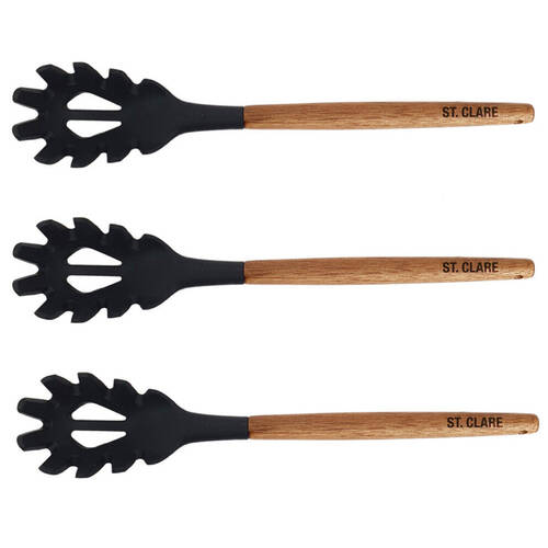 3PK Bialetti St. Clare Black Silicone Spaghetti Spoon w/ Acacia Handle Cookware