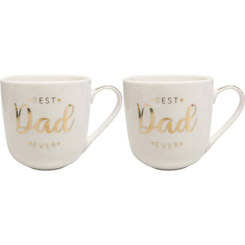 2PK LVD New Bone China Dad Gift Mug Drinking Cup 9.5x5x9.5cm White/Gold