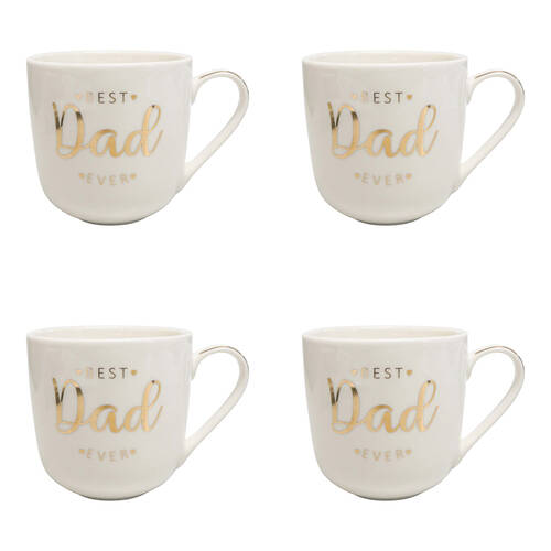 4PK LVD New Bone China Dad Gift Mug Drinking Cup 9.5x5x9.5cm White/Gold