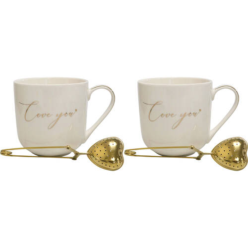 2x 2pc LVD New Bone China Gift Mug And Diffuser Set 9.5x5x9.5cm Love You