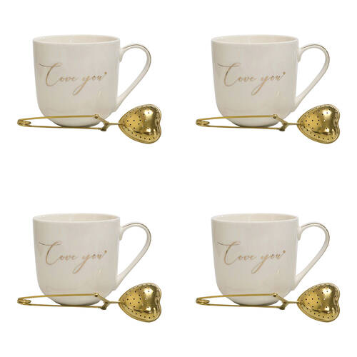 4x 2pc LVD New Bone China Gift Mug And Diffuser Set 9.5x5x9.5cm Love You