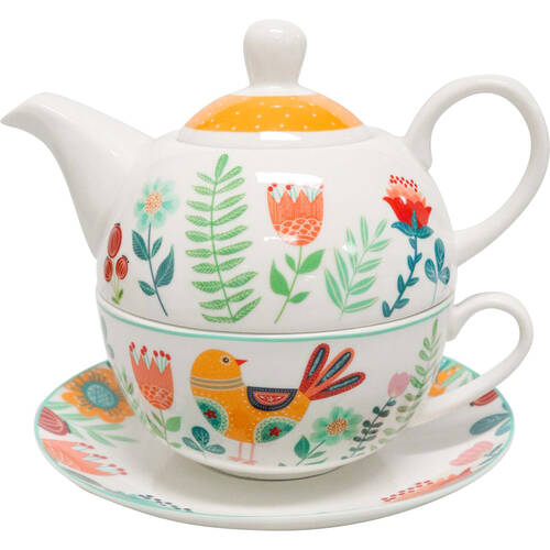 LVD New Bone China Tea-For-One Teapot/Cup/Saucer Set 6x11cm Multicoloured