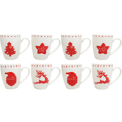 2x 4pc LVD Christmas New Bone China Drinking Mugs Gift Set 5.5x10cm Red/White