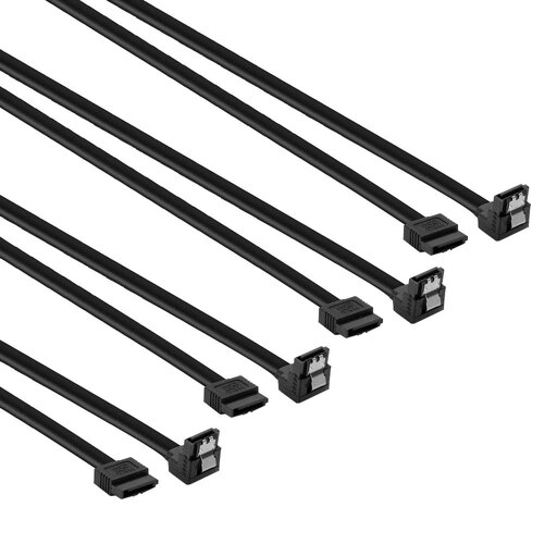 4PK Cruxtec 75cm 180degree to 90degree SATA3 Cable Connectors - Black