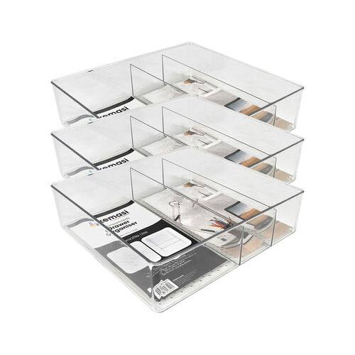 3PK Kemasi Clear Home Drawer Storage Organiser 3 Compartments