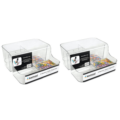 2PK Kemasi Clear Study Desk Top Organiser 6 Compartments