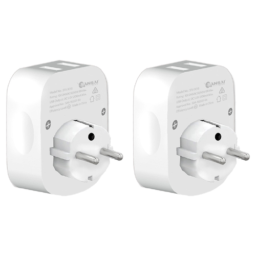 2PK Sansai Travel Adaptor w/ 2 x USB Ports - AU/Europe Region