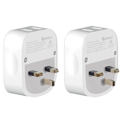 2PK Sansai Travel Adaptor w/ 2 x USB Ports - AU/UK Region