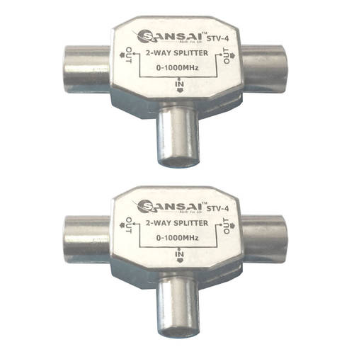 2x PAL/TV/FM Radio 2 Way Antenna Splitter Coax Adapter