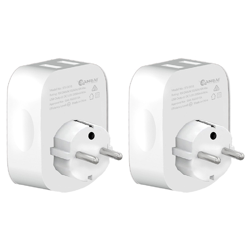 2PK Sansai Travel Adaptor w/ USB-C And USB-A Port - AU/Europe Region