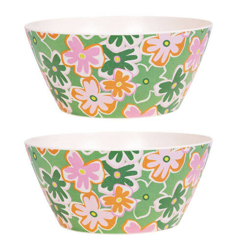2PK Splosh Summer Pop Bamboo Melamine Salad Serving Bowl 24cm Round Green
