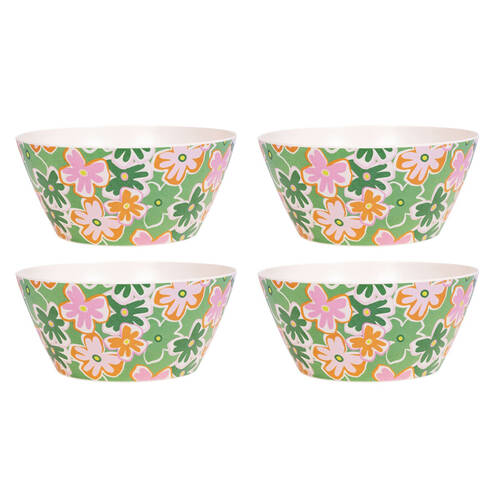 4PK Splosh Summer Pop Bamboo Melamine Salad Serving Bowl 24cm Round Green