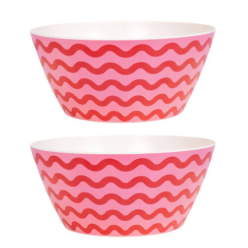 2PK Splosh Summer Waves Bamboo Melamine Salad Serving Bowl 24cm Round Pink
