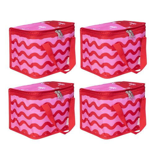 4PK Splosh Summer Waves Insulated Soft Lunch Tote Bag 24x17cm Food Carrier Pink