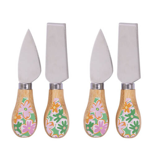2x 2pc Splosh Summer Pop Bamboo Stainless Steel Cheese Knife Set Green