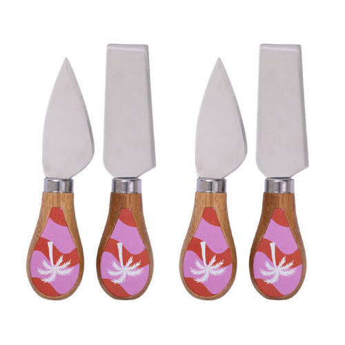 2x 2pc Splosh Summer Waves Bamboo Stainless Steel Cheese Knife Set Pink