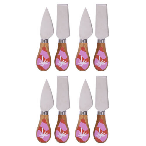 4x 2pc Splosh Summer Waves Bamboo Stainless Steel Cheese Knife Set Pink