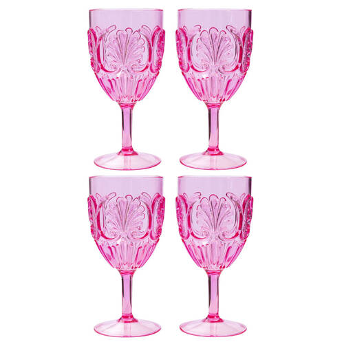 2x 2pc Splosh Summer Waves Outdoor Acrylic Wine Glass Set 390ml/19cm Pink