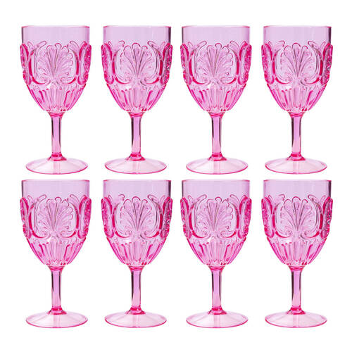 4x 2pc Splosh Summer Waves Outdoor Acrylic Wine Glass Set 390ml/19cm Pink