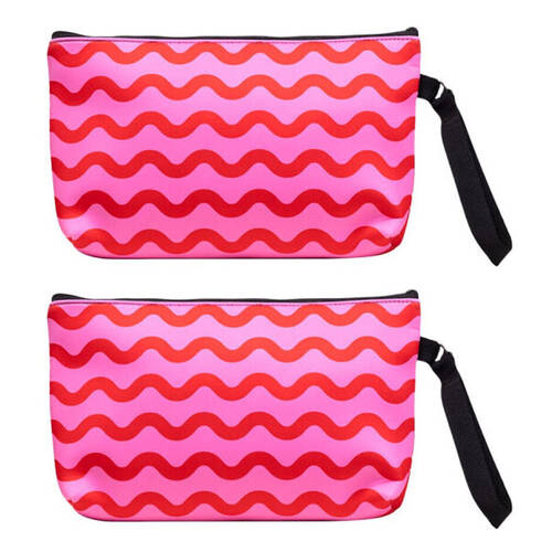 2PK Splosh Summer Waves Neoprene Travel Pouch Makeup Cosmetic Bag 20x31cm Pink