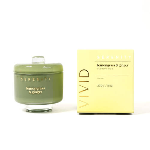 Serenity Vivid Lemongrass and Ginger Scent Home Fragrance Candle Jar 230g