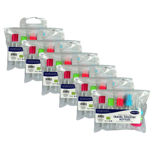 6x 7pc Travel Toiletry Liquid Bottle Set 10ml/60ml Clear Container Organiser