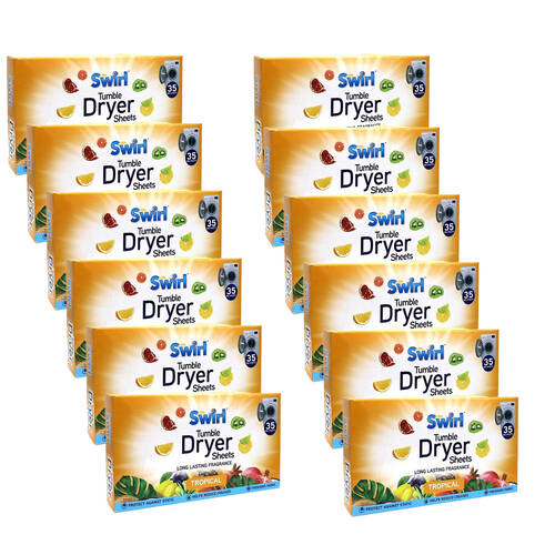 12x 35pc Swirl Laundry Sheets Tropical Fresh Scent Fabric Detergent