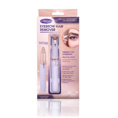 SwissCare Eyebrow Hair Remover Trimmer w/ Built-In Light Gold Plated