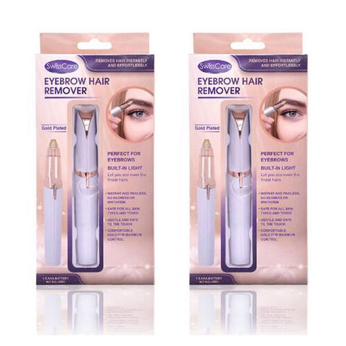 2PK SwissCare Eyebrow Hair Remover Trimmer w/ Built-In Light Gold Plated