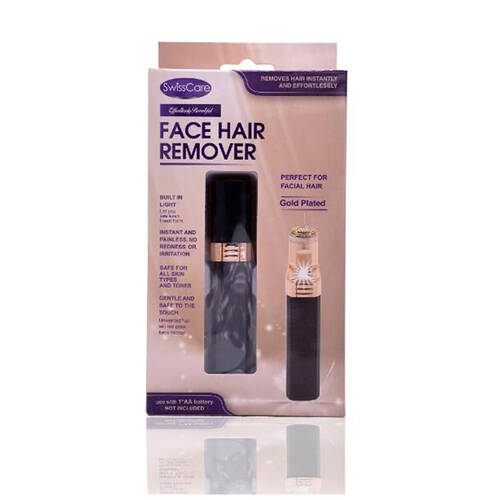 SwissCare Facial Hair Remover Trimmer w/ Built-In Light Gold Plated