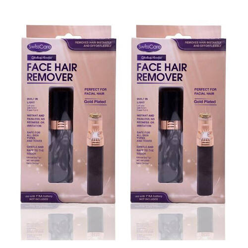 2PK SwissCare Facial Hair Remover Trimmer w/ Built-In Light Gold Plated