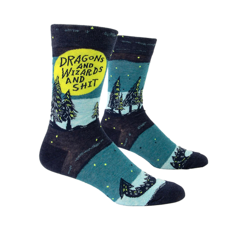 Blue Q Dragons & Wizards & sh*t Cotton Nylon Men's Crew Socks Size 7-12