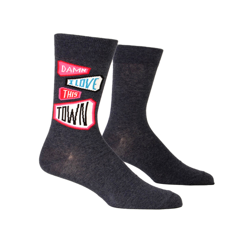 Blue Q Damn I Love This Town Men's Crew Socks Cotton Nylon Size 7-12