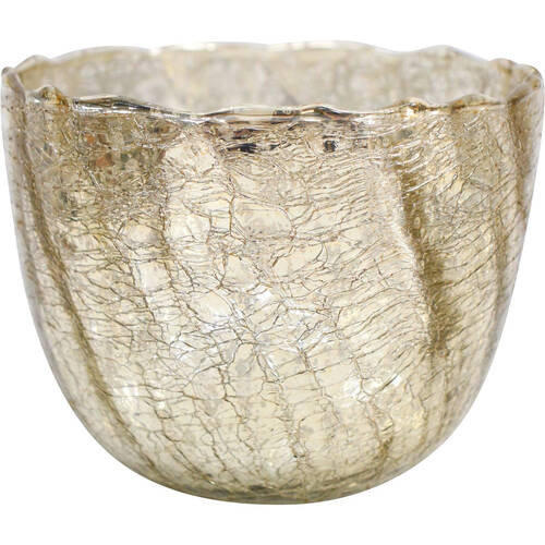 LVD Glass Crackled Nougat Votive Candle Holder Gold Large
