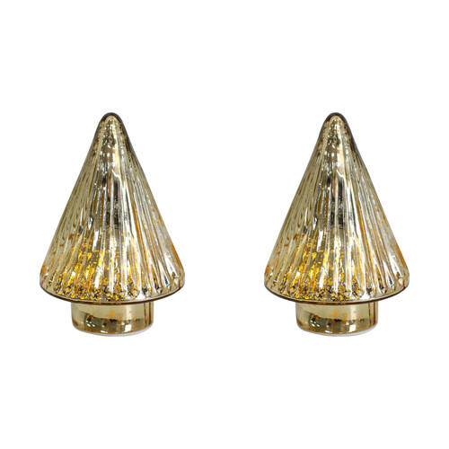 2PK LVD Crackled LED Festive Nougat Tree Decoration Small 9x9x14cm Gold