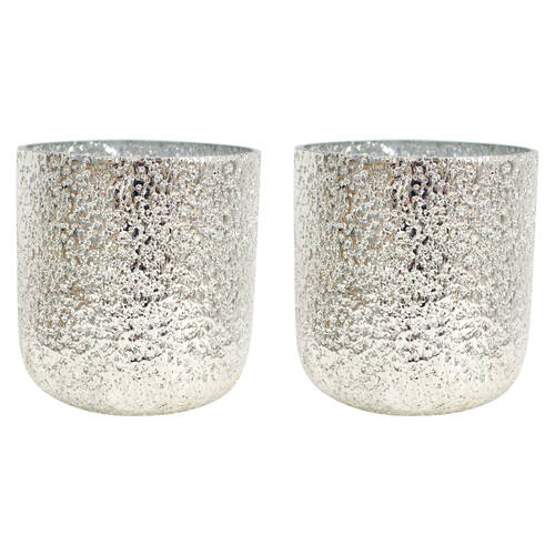2PK LVD Glass Votive Candle Holder Home Decor 15cm Gold Shimmer