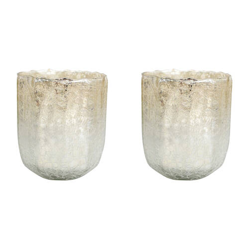 2PK LVD Glass Votive Candle Holder Home Decor 13cm Crackle Frost