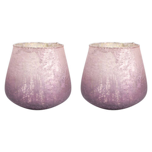 2PK LVD Glass Votive Candle Holder Home Decor 13.5cm Gold/Cranberry