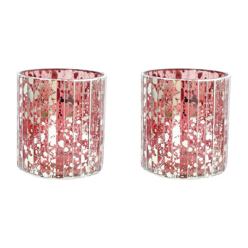 2PK LVD Glass Votive Candle Holder Home Decor 10cm Mosaic Cranberry