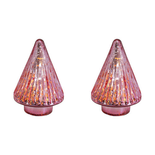2PK LVD Glossy Glass LED Festive Christmas Tree Decor Small 9x9x14cm Rose