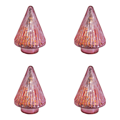 4PK LVD Glossy Glass LED Festive Christmas Tree Decor Small 9x9x14cm Rose