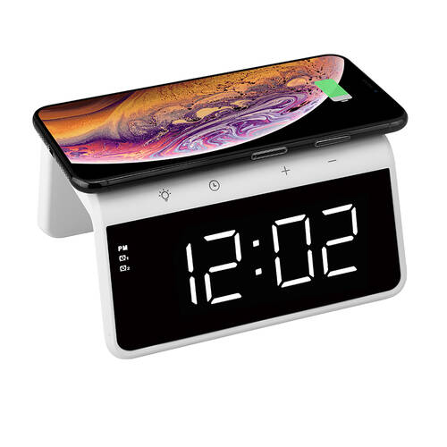 Rewyre QI Wireless Charger RGB Night Light  w/Alarm Clock - White