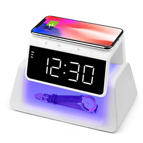 Rewyre Dual Alarm Clock Wirelss Charger & UV Disinfection Lamp - White