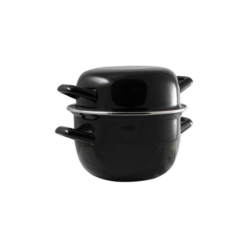 Urban Style Round Enamel 19cm Mussel Pot Cookware - Black