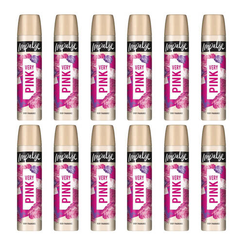 12PK Impulse Very Pink Body Spray Fragrance 75ml Mist For Women