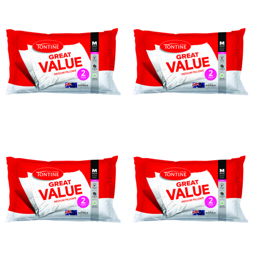 8pc Tontine Great Value Sleeping Cotton Pillows Pack 48x73cm - White